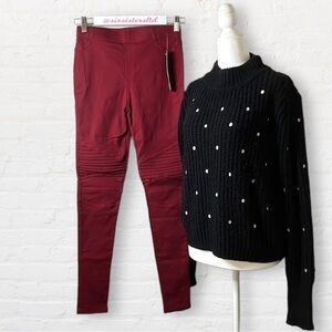 𝅺new Mix dark red super stretchy leggings/jeggings skinny run small NWT L/XL